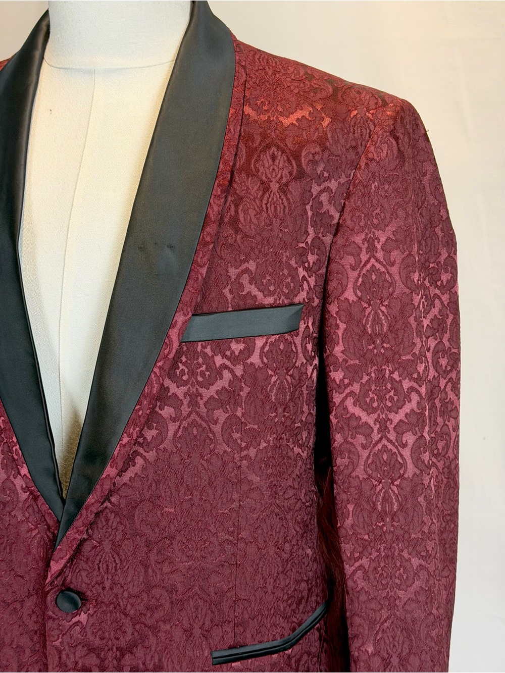 Mens dinner jacket blazer coat brocade jacquard, satin collar old Hollywood goth - Picture 3 of 13
